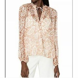 Joie Limited Edition NWT Sz Lg Ret $248 Boho Print Blouse, Cream & Clay